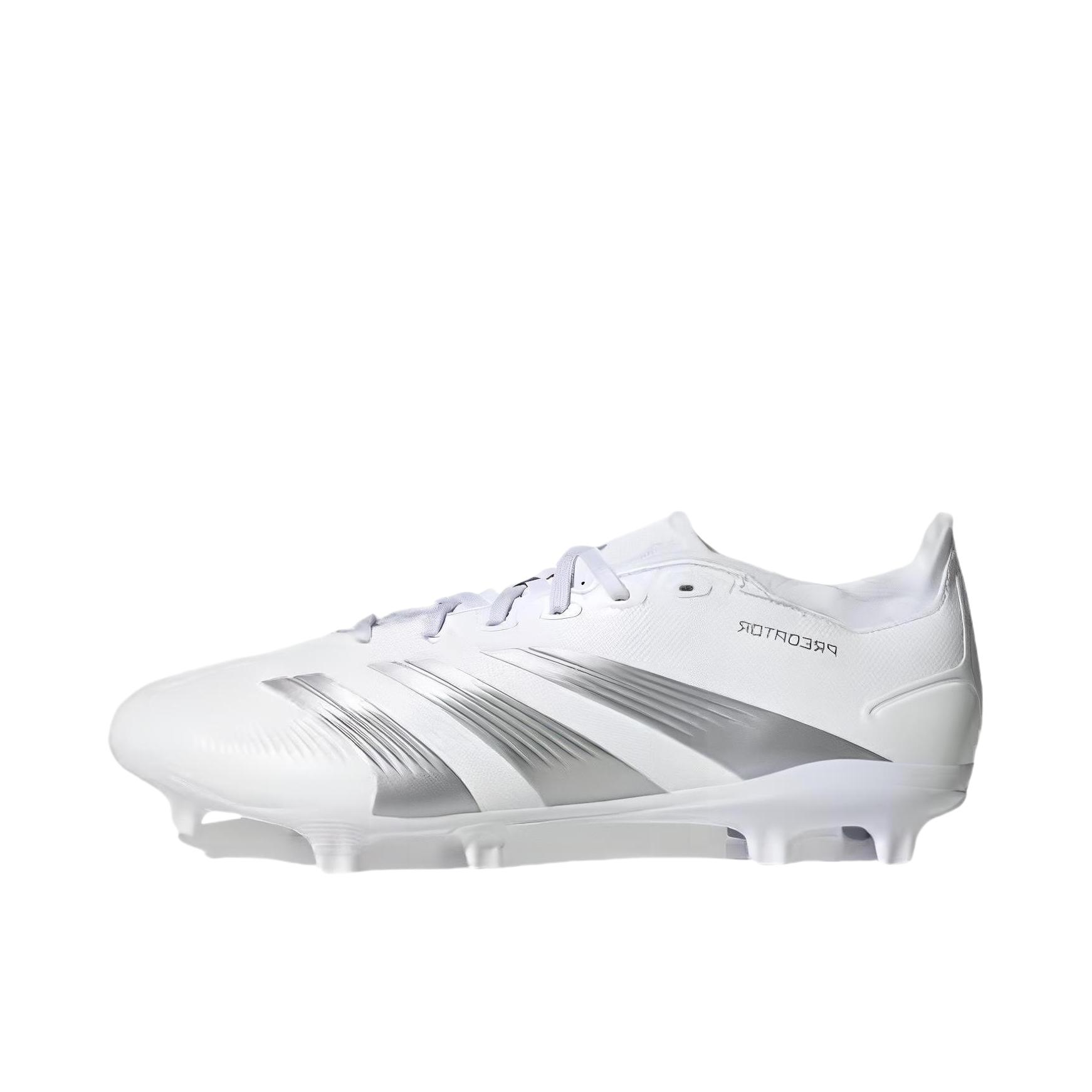 推荐商品：adidas Predator 24 League MG 中端 胶质短钉 软/硬人造草坪 防滑耐磨 足球鞋 纯白色/银色