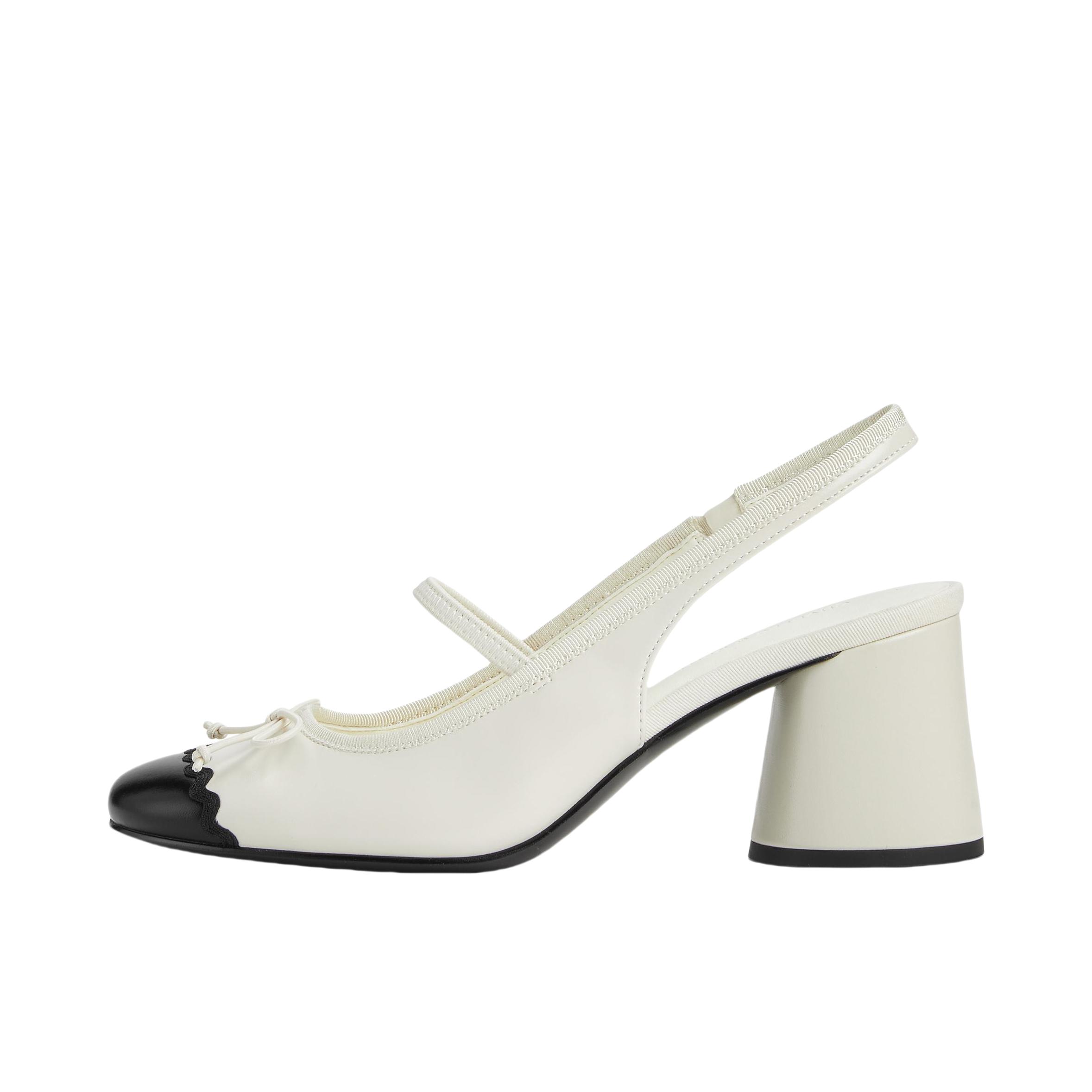 推荐商品：CHARLES&KEITH 时尚 舒适 蝴蝶结 包头粗跟 高跟鞋 CK1-61720191 奶白色