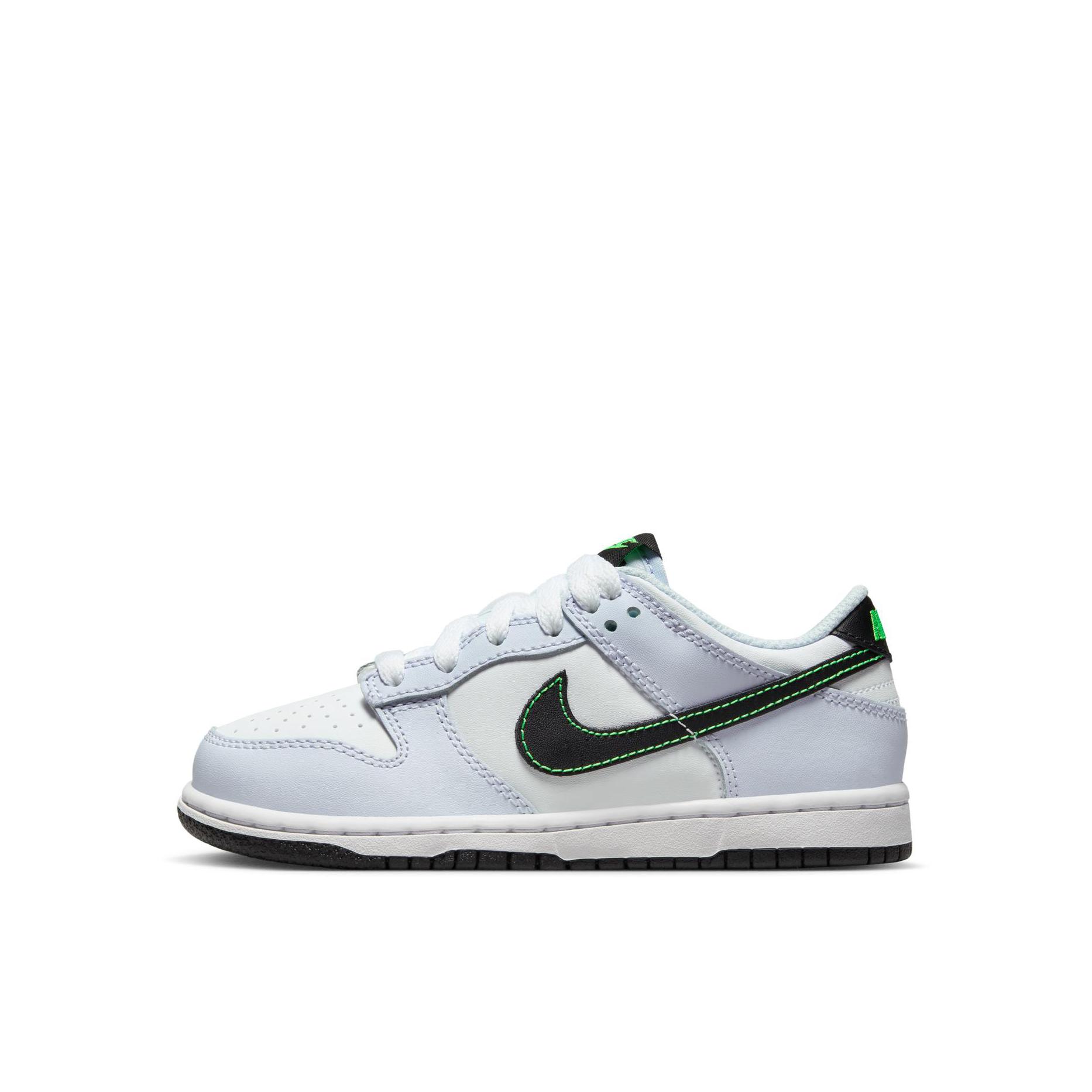 推荐商品：Nike Dunk 复古休闲 防滑耐磨 抓地 舒适透气 运动 板鞋儿童 小童/白色/足球灰/冲击绿/黑色
