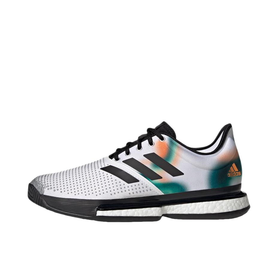 推荐商品：adidas/阿迪达斯 SoleCourt Boost 休闲 耐磨 防滑 透气 网球鞋 白色/墨绿色/黑色