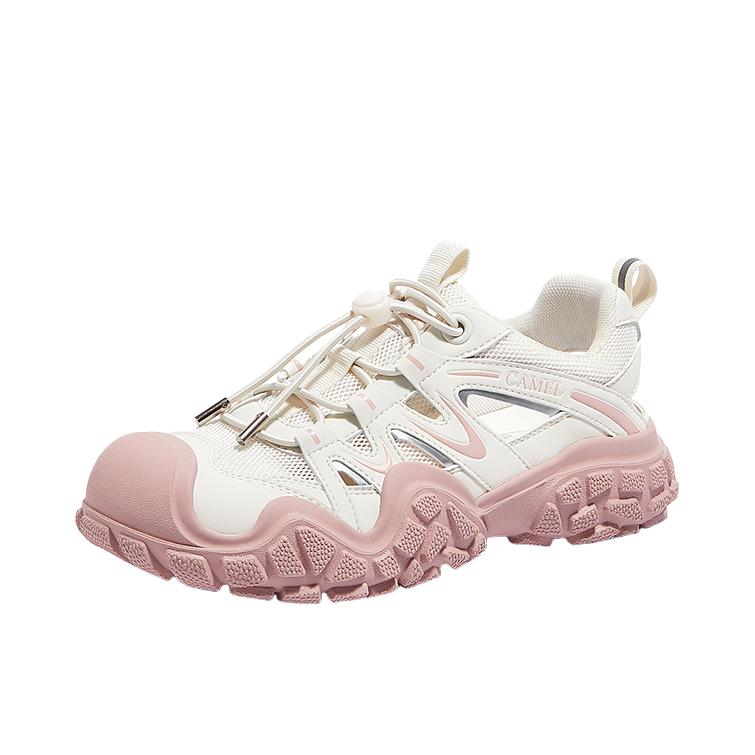 推荐商品：骆驼 防滑 耐磨 网面 爬山 增高 厚底鞋 徒步鞋 户外鞋 洞洞款/米色/粉色