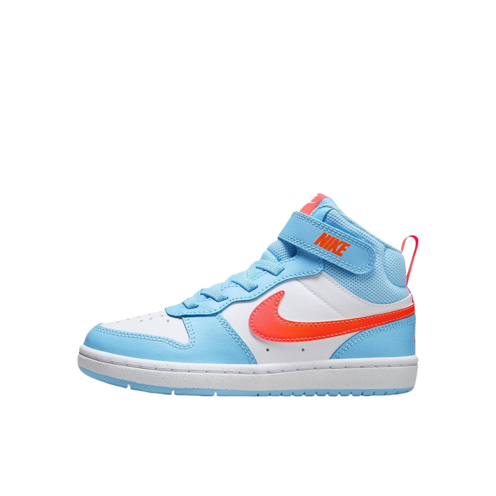 推荐商品：Nike Court Borough 2 魔术贴 减震回弹 支撑 耐磨透气 舒适休闲 防滑 运动 小白鞋 板鞋儿童 小童/蓝色/白色/橙色 