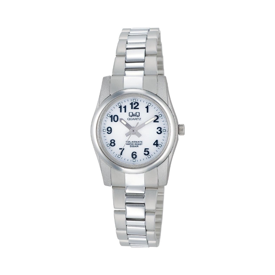 推荐商品：Q&Q 复古时尚静音考试钢表带太阳能石英女士手表