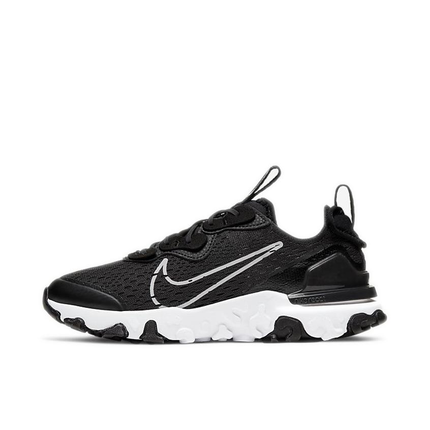 推荐商品：Nike React Vision 跑鞋 耐磨缓震休闲轻便透气机能解构运动织物合成革泡棉包裹性 GS/黑色/白色