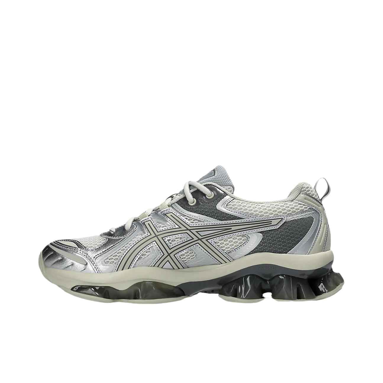 推荐商品：Asics/亚瑟士 Gel-Quantum Kinetic 跑鞋 人造革减震防滑耐磨拼接网面透气圆头合成革复古长跑 米色/银色/灰色   