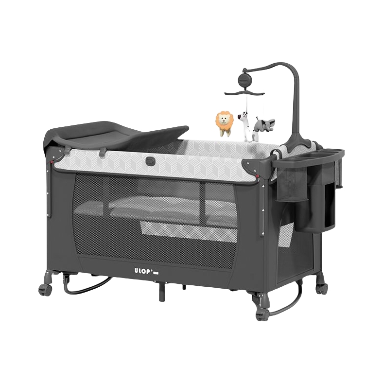推荐商品：优乐博 便携式哄睡婴儿床带尿布台拼接床可折叠新生儿床婴儿用品摇摇床免安装万向轮款