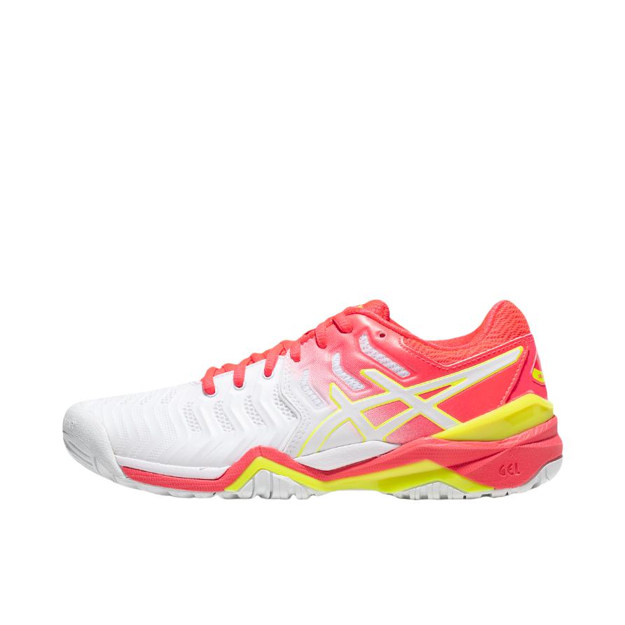 推荐商品：Asics/亚瑟士 Gel-Resolution 7 耐磨 舒适 运动 稳定 支撑 网球鞋 女款/白色/红色/黄色