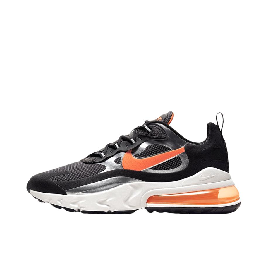 推荐商品：Nike Air Max 270 React 跑鞋 气垫缓震耐磨舒适透气复古拼接圆头回弹 Black/Orange/Silver 黑橙银