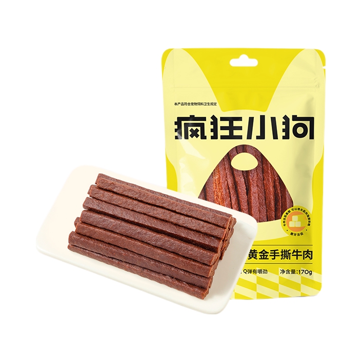 推荐商品：疯狂小狗 黄金手撕牛肉条狗零食训狗奖励补钙