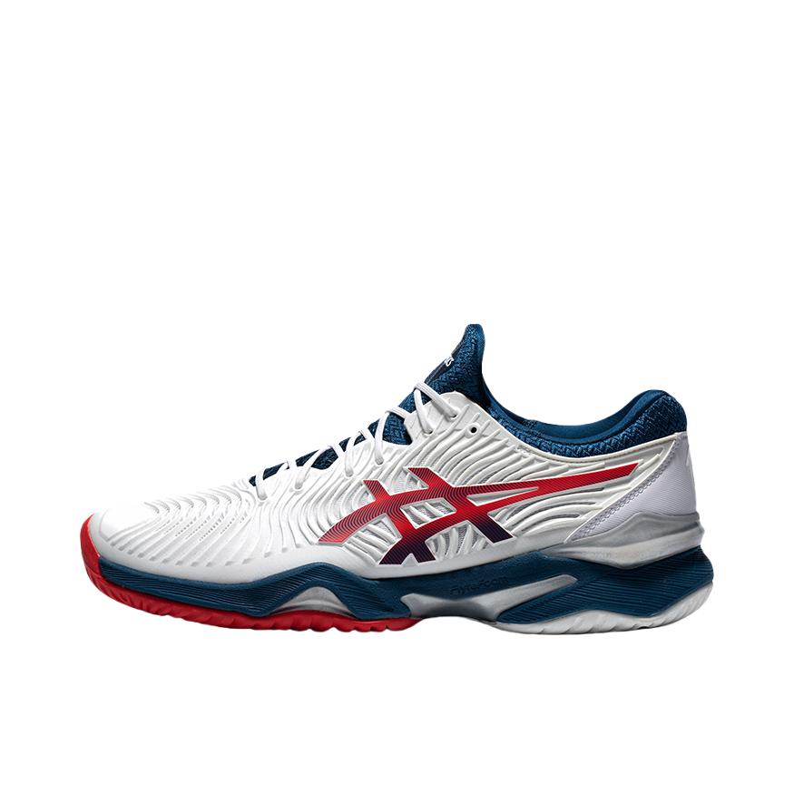 推荐商品：Asics/亚瑟士 Court FF 2 Novak 防滑耐磨 网面透气 稳定支撑 减震 合成革 织物 网球鞋 白色/油蓝色/红色