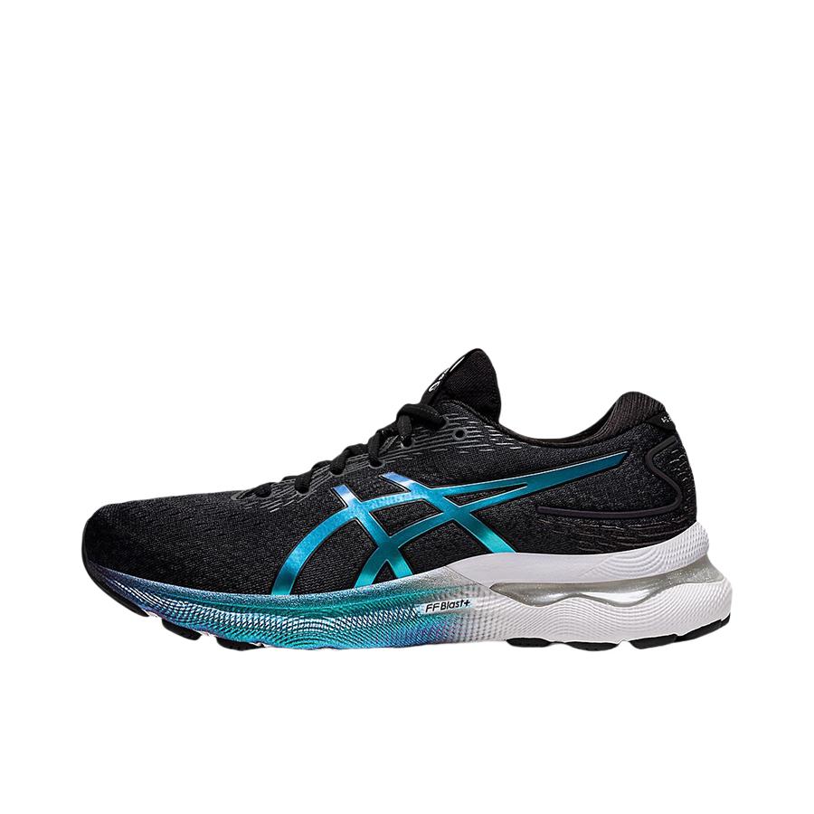 推荐商品：Asics/亚瑟士 Gel-Nimbus 24 跑鞋 圆头包裹轻便缓震透气稳定支撑回弹复古碳板织物夜跑 女款/黑色/蓝色