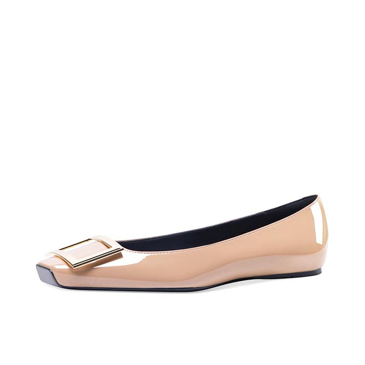 推荐商品：HLTINO 复古 芭蕾舞 漆皮 金属扣 单鞋 HL0510 裸色 