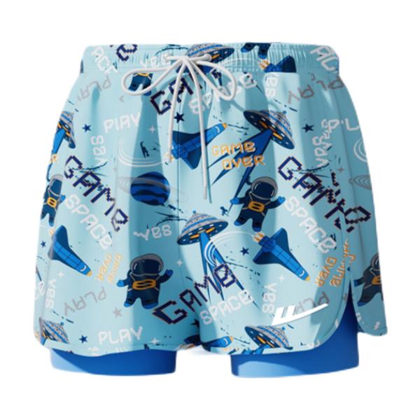 推荐商品：Warrior/回力童装  防尴尬满印速干抽绳泳裤 男中大童 54015H 泳裤浅蓝+泳帽蓝+泳镜蓝+泳包蓝