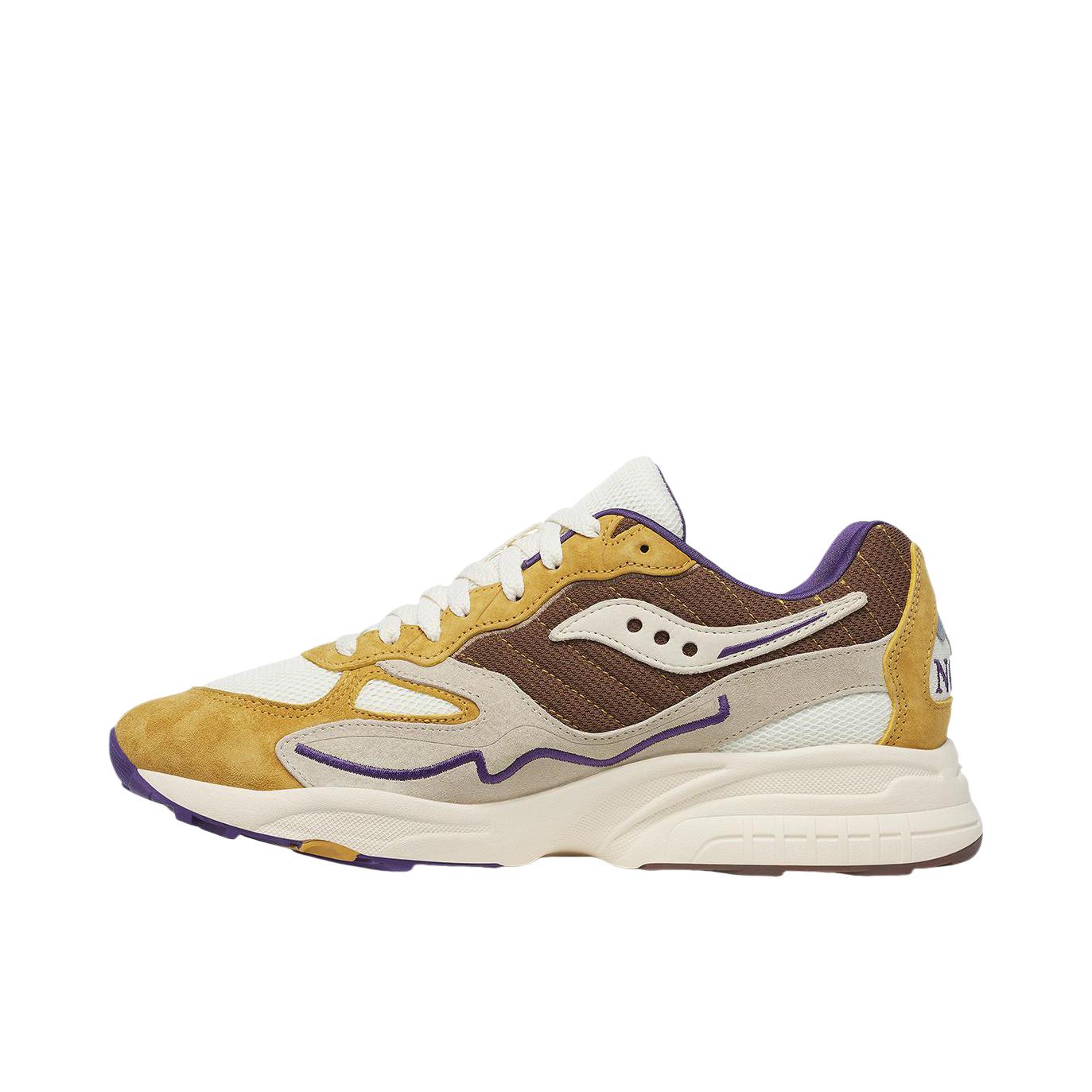 推荐商品：Saucony/索康尼 3D Grid Hurricane 飓风 轻便透气 防滑耐磨 减震 复古 织物 休闲运动 跑鞋 CLAIMAl联名/棕色/黄色/白色 