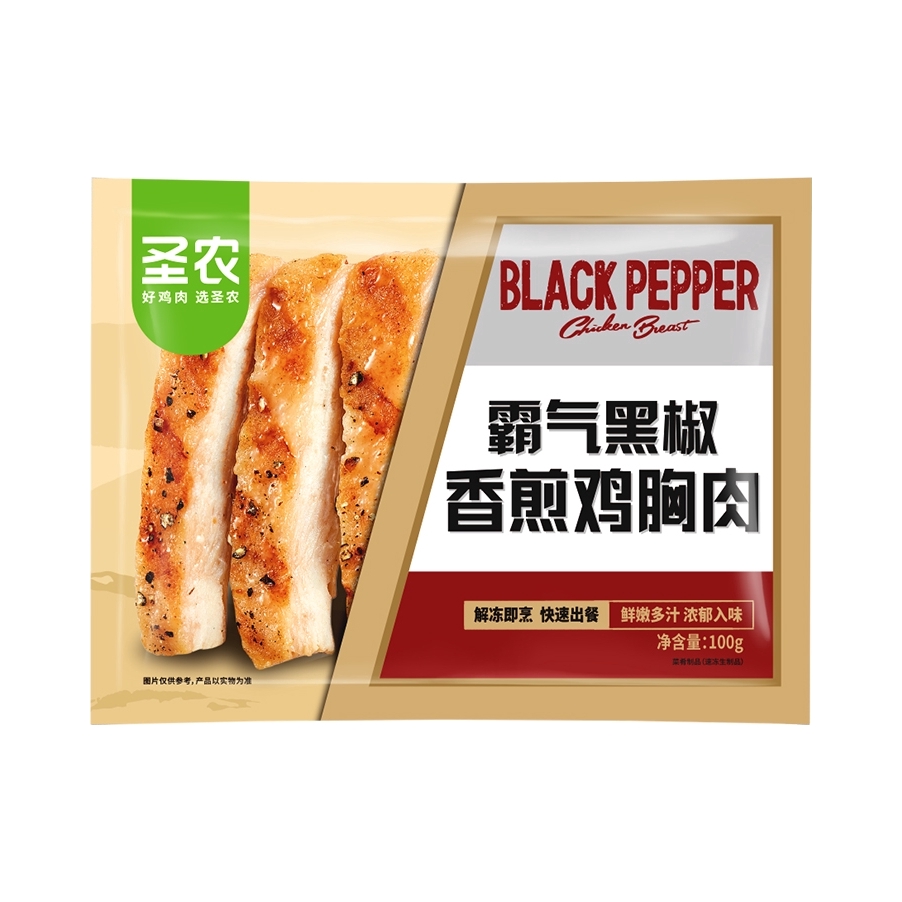 推荐商品：圣农 香煎鸡胸肉 100g 袋装 黑椒味饱腹充饥低脂黑椒冷冻半成品