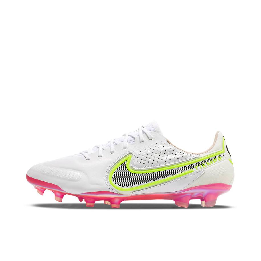 推荐商品：Nike Tiempo Legend 9 Elite FG 顶级 胶质长钉 硬草地天然草地 防滑耐磨轻便 足球鞋 白色/爆炸粉
