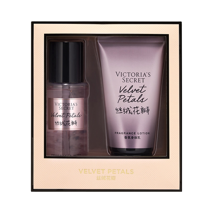推荐商品：Victoria's Secret/维多利亚的秘密 丝绒花瓣香氛身体乳身体喷雾礼盒套装 舒缓肌肤纯净诱惑