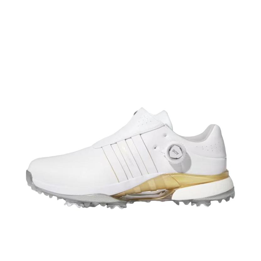 推荐商品：adidas Tour360 24 旋转按钮 舒适百搭 减震耐磨 高尔夫鞋 白色/金色/金属银