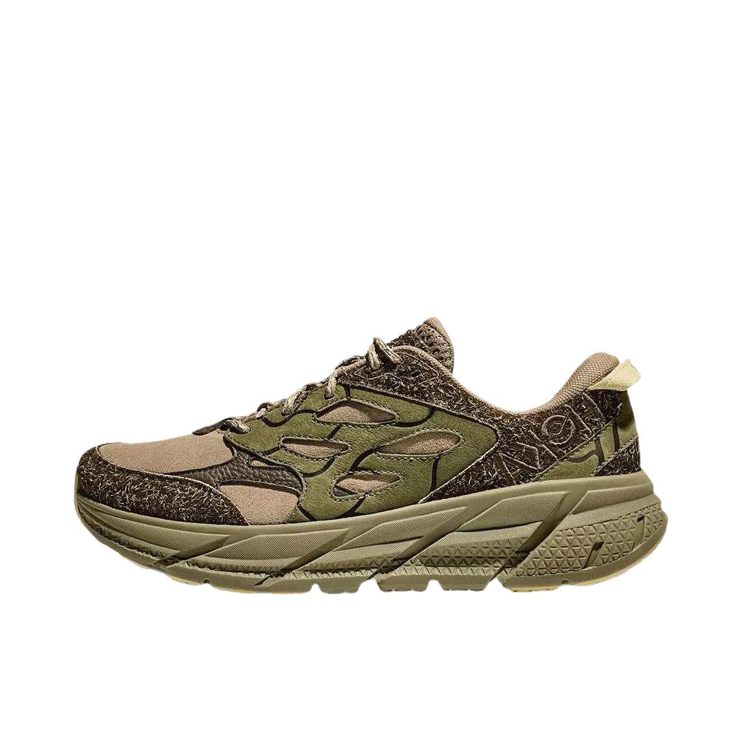 推荐商品：HOKA ONE ONE Clifton L 防滑耐磨 减震回弹 防水 织物 跑鞋 男款/棕色/绿色  