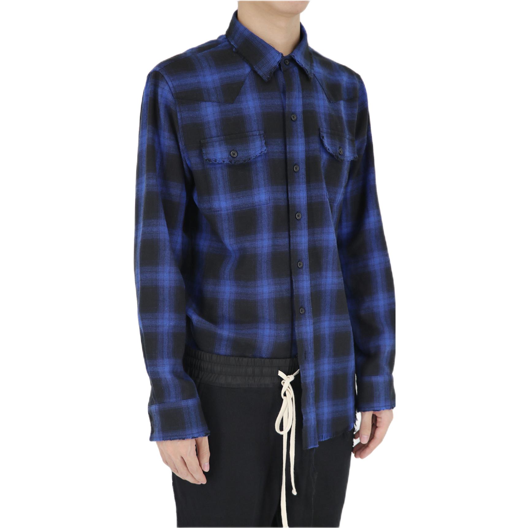 推荐商品：COMNECT DESIGN 格纹OVERSIZE长款衬衫 男女同款 蓝