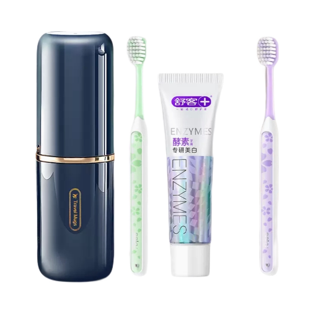 推荐商品：舒客 牙刷牙膏牙杯三件套旅行套装 便携式