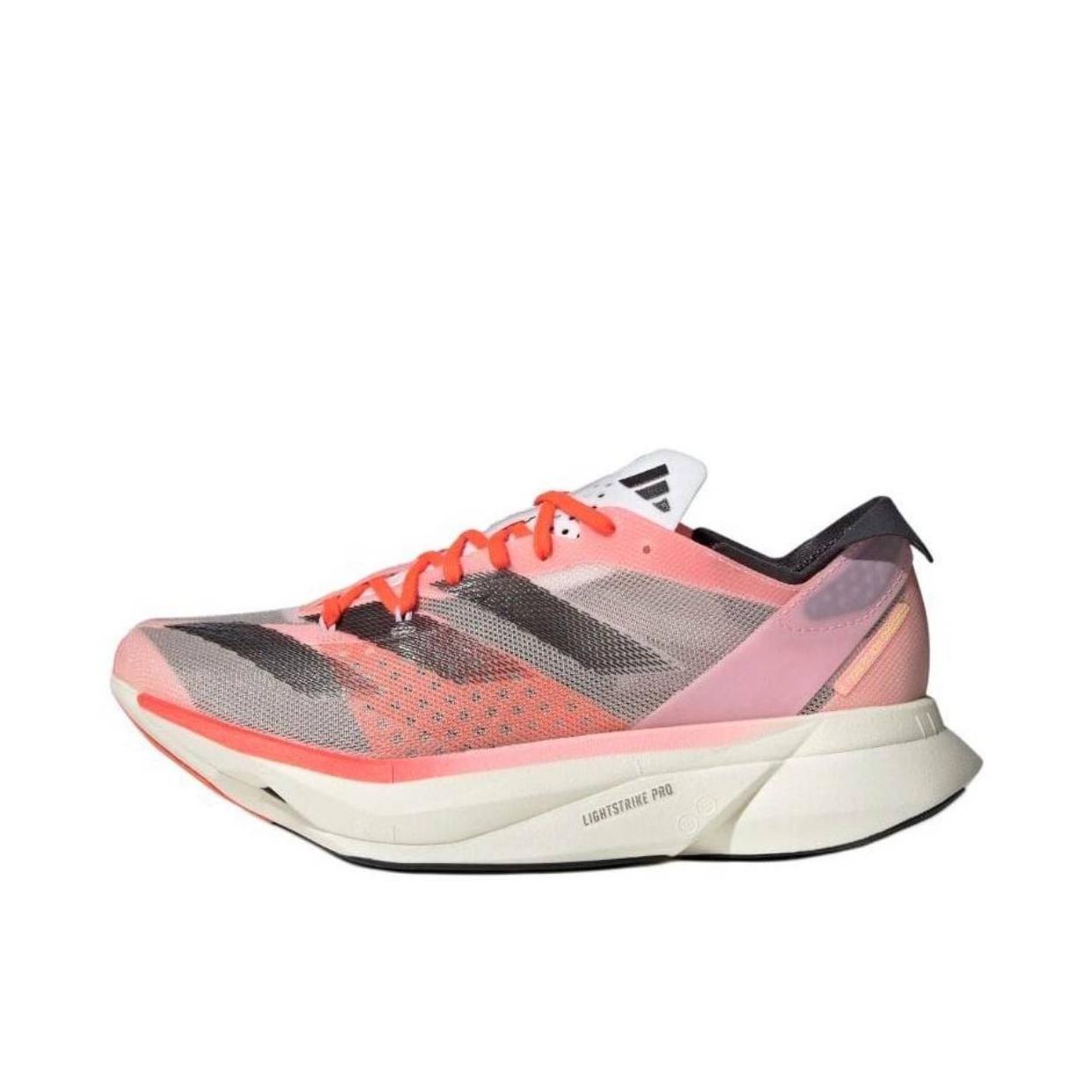 推荐商品：adidas Adizero Adios Pro 3 跑鞋 缓震织物马拉松圆头 火花粉色/极光金属色/沙粉色 