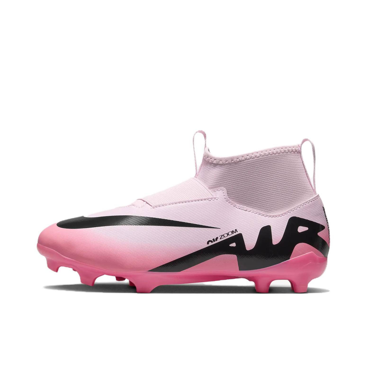 推荐商品：Nike Zoom Mercurial Superfly 9 Academy FG/MG 中端 胶质混钉 多场地 织物圆头缓震支撑 足球鞋 大童/粉色 