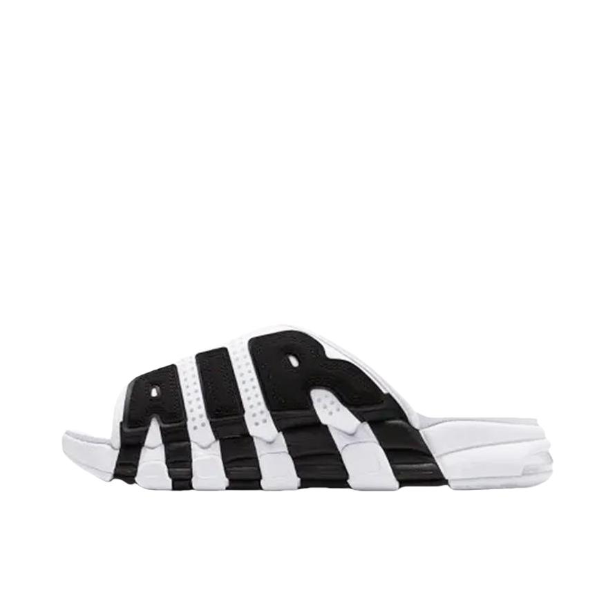 推荐商品：Nike Air More Uptempo 舒适耐磨 百搭 休闲运动 圆头 橡胶底 一字 拖鞋 黑色/白色