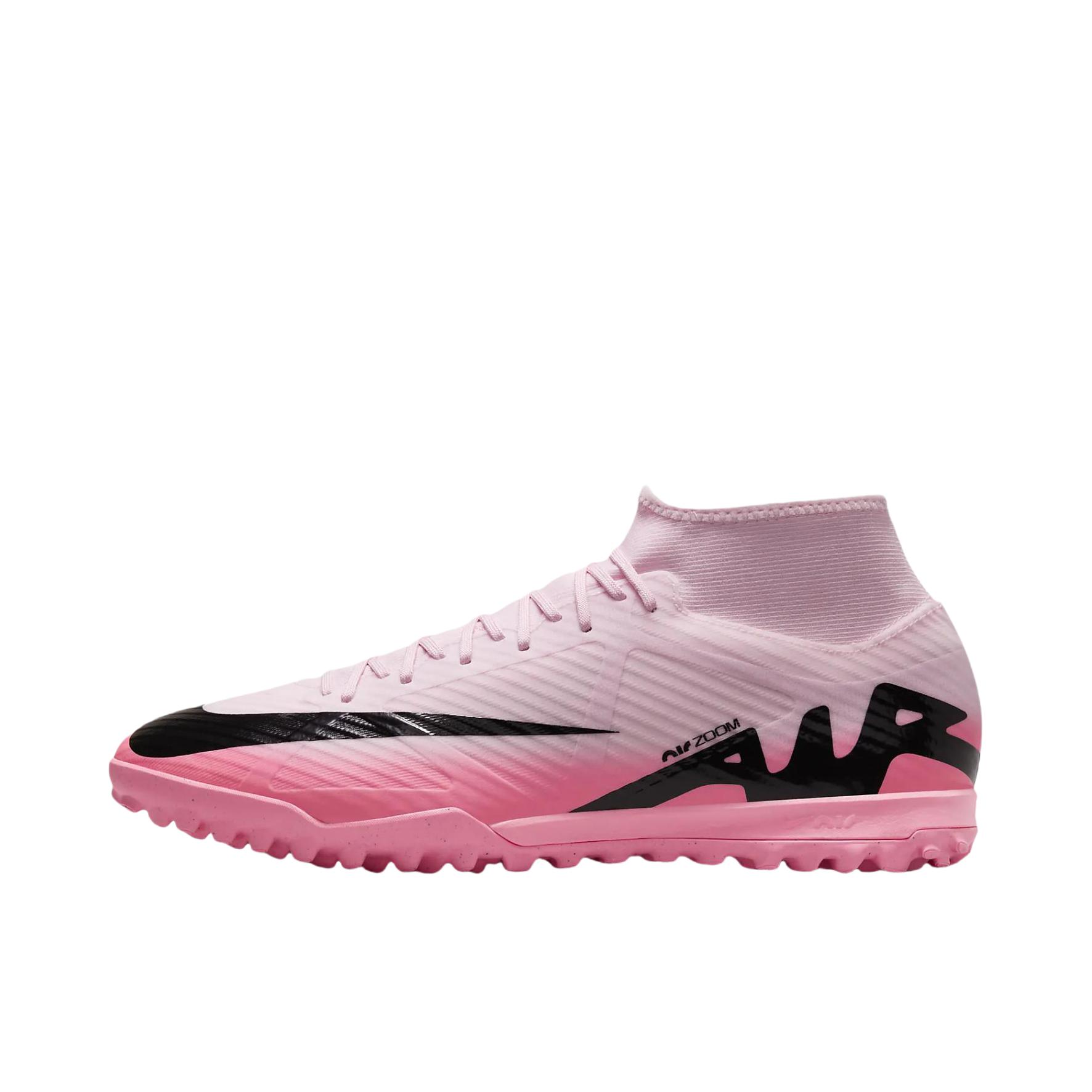 推荐商品：Nike Zoom Mercurial Superfly 9 Academy TF 中端 胶质碎钉 硬草地人造草地 圆头 足球鞋 粉红泡沫/黑色 