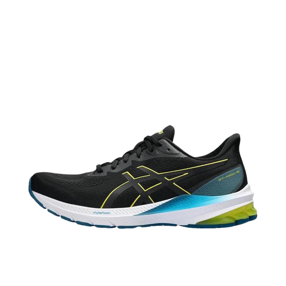 推荐商品：Asics/亚瑟士 GT-1000 12 跑鞋 舒适轻量回弹缓震耐磨网面透气织物马拉松潮流百搭稳定支撑复古 黑色/蓝色/黄色