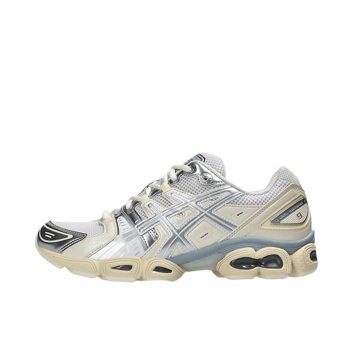 推荐商品：Asics/亚瑟士 Gel-Nimbus 9 跑鞋 减震回弹防滑耐磨网布透气合成革复古百搭圆头 白色/银色/灰色 