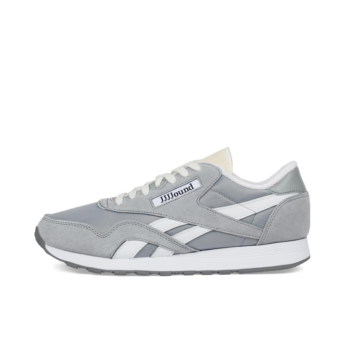 推荐商品：Reebok/锐步 Classic Nylon 跑鞋 阿甘鞋 潮流经典防滑耐磨轻便舒适百搭织物合成革复古运动支撑 JJJJound联名/ 灰色/白色