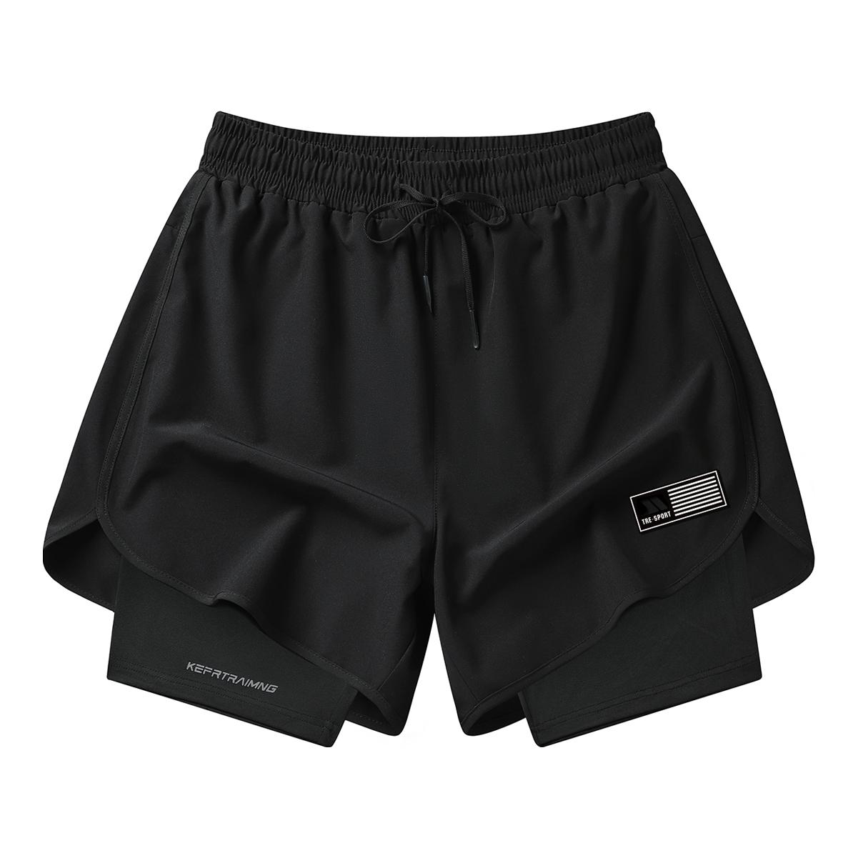 推荐商品：TRESPASS  速干美式假两件薄款运动短裤 男女同款 F01878032 黑