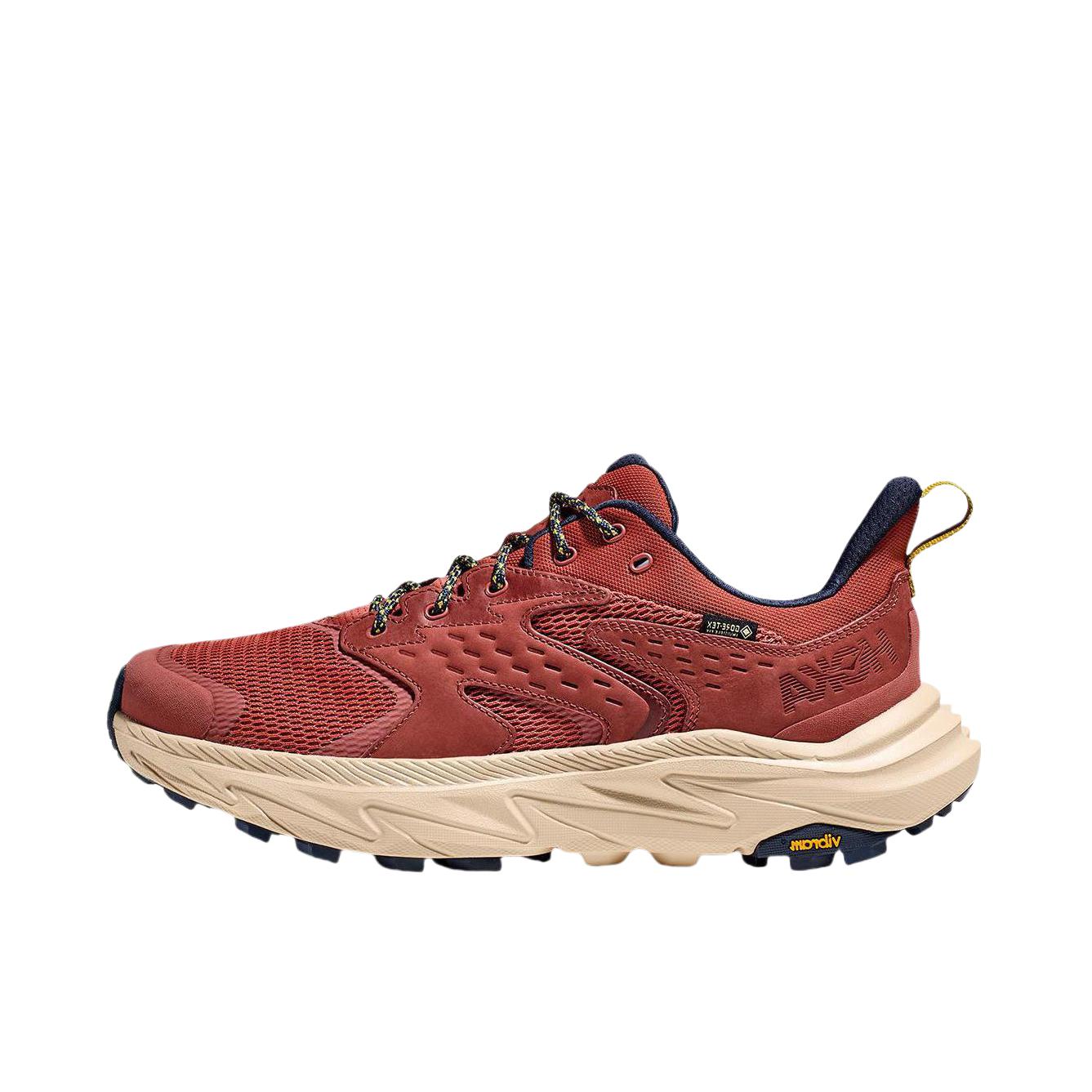 推荐商品：HOKA ONE ONE Anacapa 2 牛皮 增高 防滑耐磨 织物 合成革 防水 登山鞋 户外休闲鞋 辣酱红/流沙色