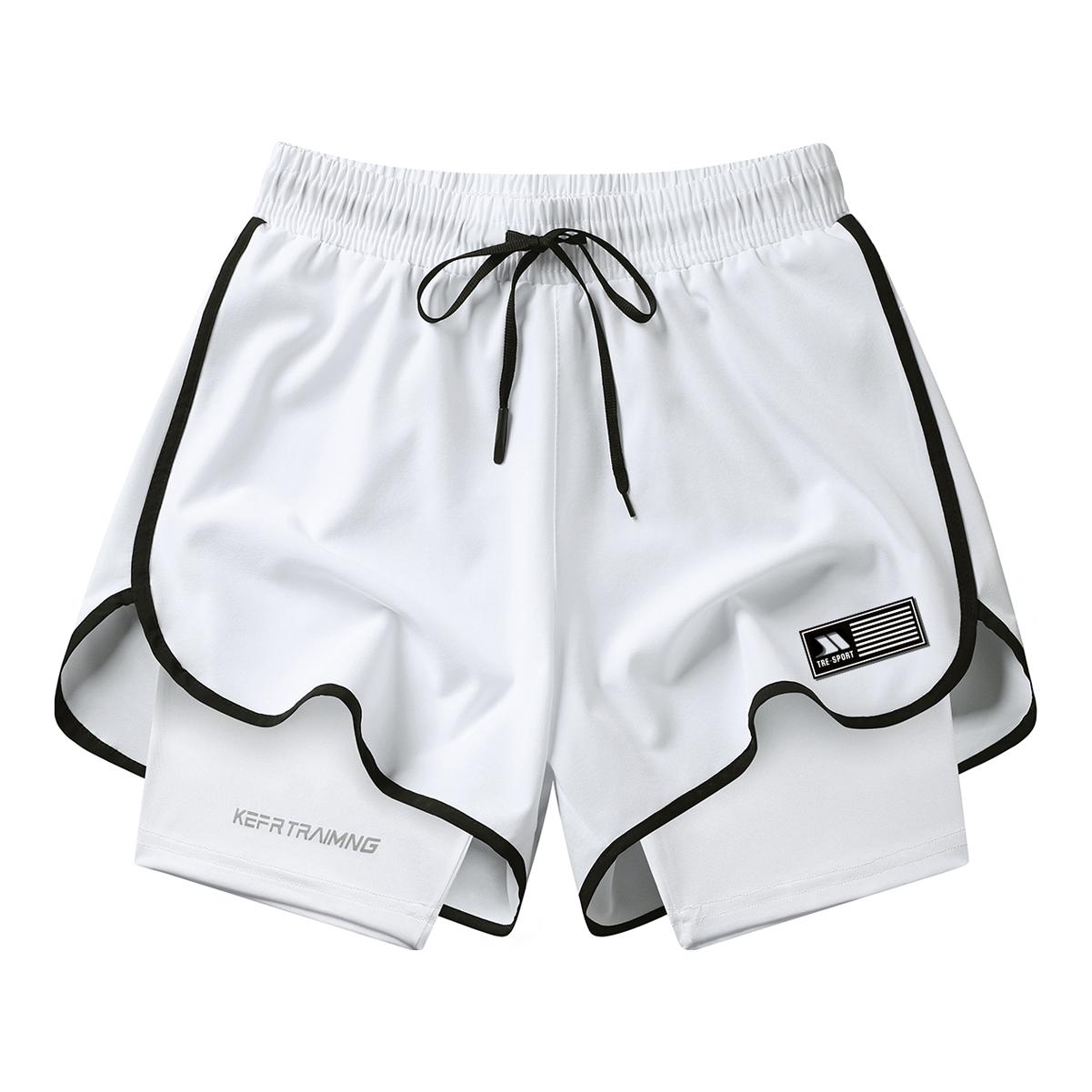 推荐商品：TRESPASS  速干美式假两件薄款运动短裤 男女同款 F01878032 白