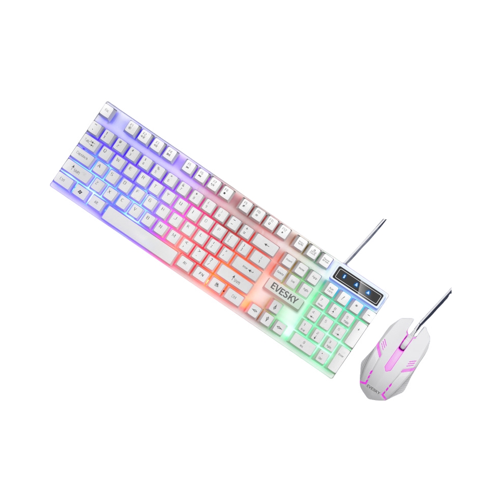 推荐商品：EVESKY/积至 KF170 有线 键鼠套装 104键 彩虹背光 浮悬按键