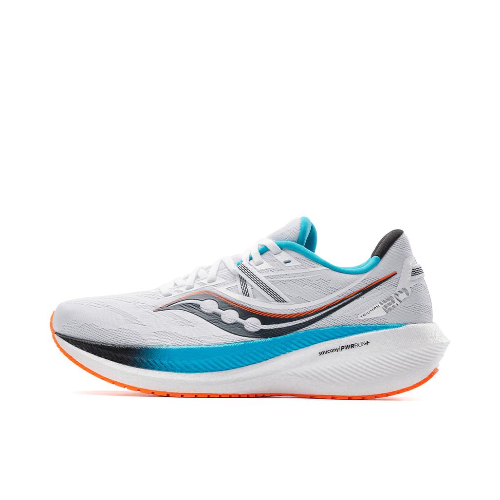 推荐商品：Saucony/索康尼 Triumph 胜利 20 减震透气 防水 防滑耐磨 跑鞋 白兰/桔色