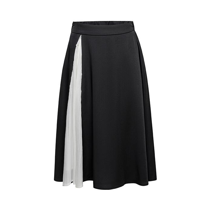 推荐商品：karida/珂芮达 高腰A摆拼接半身长裙 女装 R224182 黑