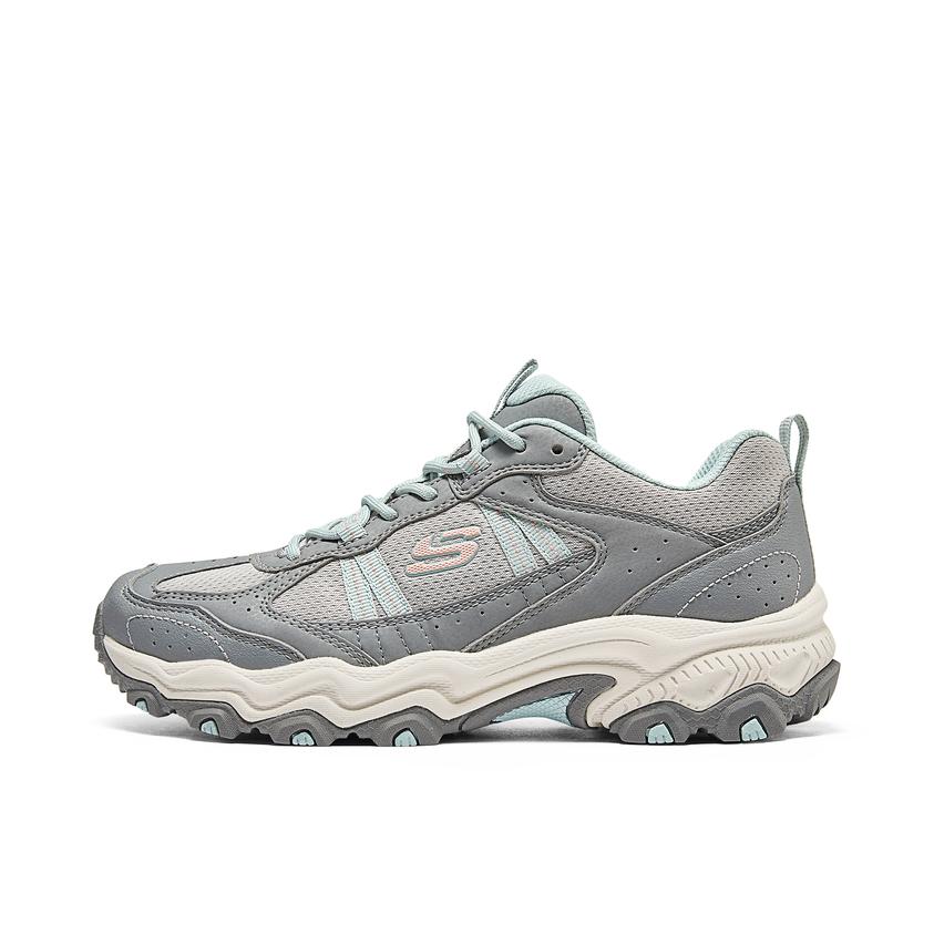 推荐商品：Skechers/斯凯奇  Stamina  云野 缓震 回弹支撑 网布 复古  老爹鞋 徒步鞋 户外鞋 女款/灰色/蓝色