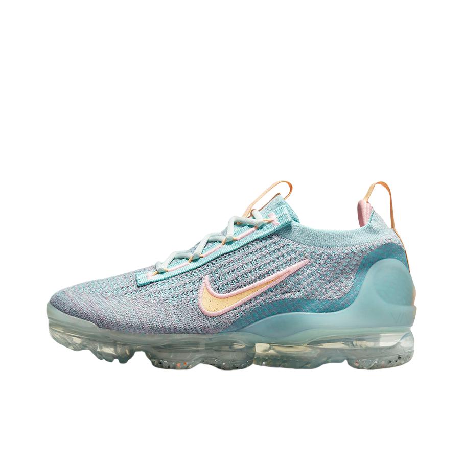 推荐商品：Nike Vapormax Flyknit 2021 跑鞋 全掌气垫减震回弹防滑耐磨舒适透气织物休闲运动 浅绿/芒果橙