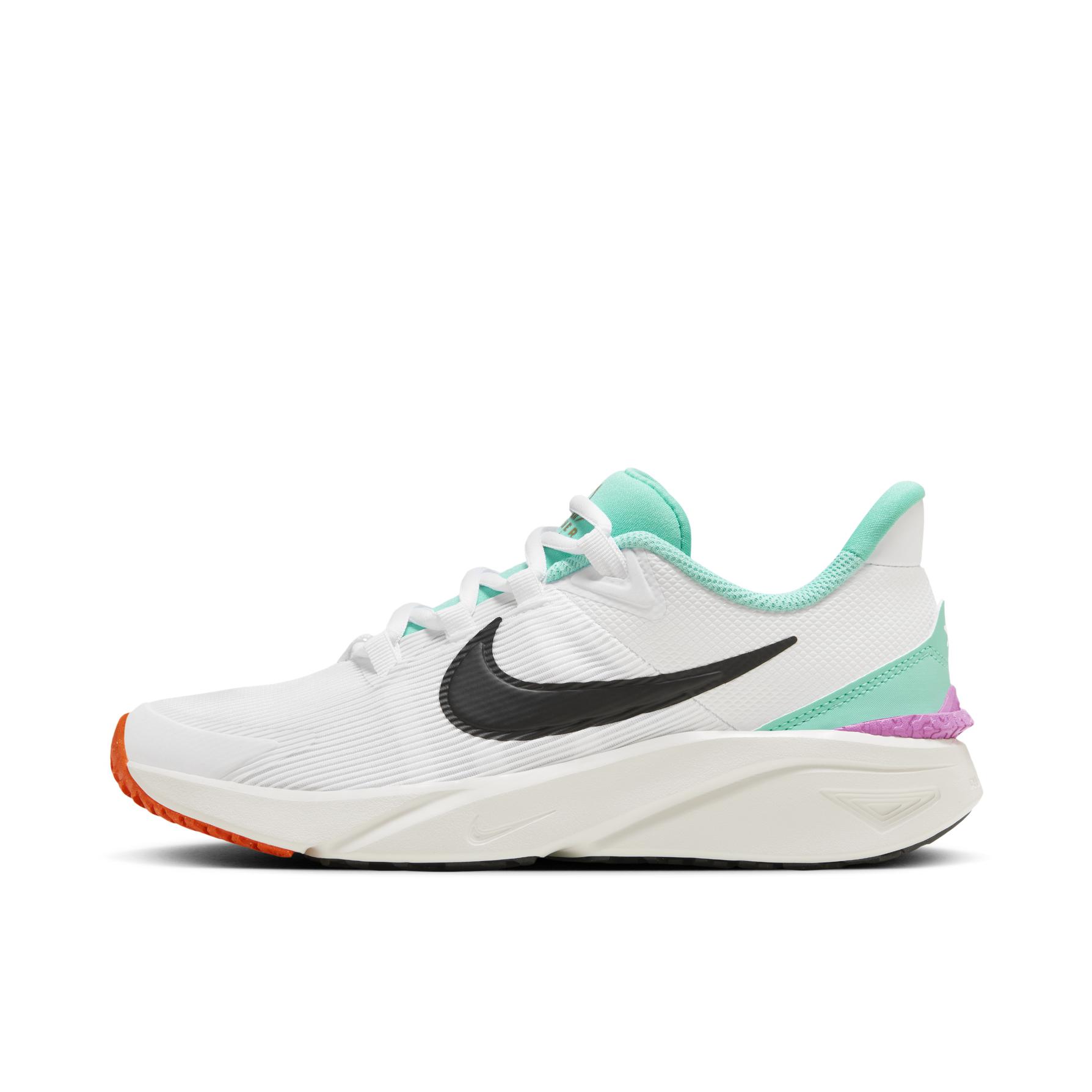 推荐商品：Nike Star Runner 4 跑鞋 防踢减震防滑耐磨舒适透气百搭时尚公路 GS/黑色/帆白/荷兰橙
