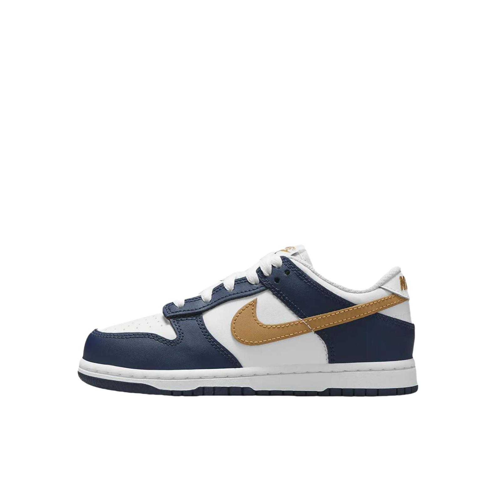 推荐商品：Nike Dunk 复古休闲 防滑耐磨 抓地 舒适透气 运动 板鞋儿童 小童/白色/午夜海军蓝/小麦色  