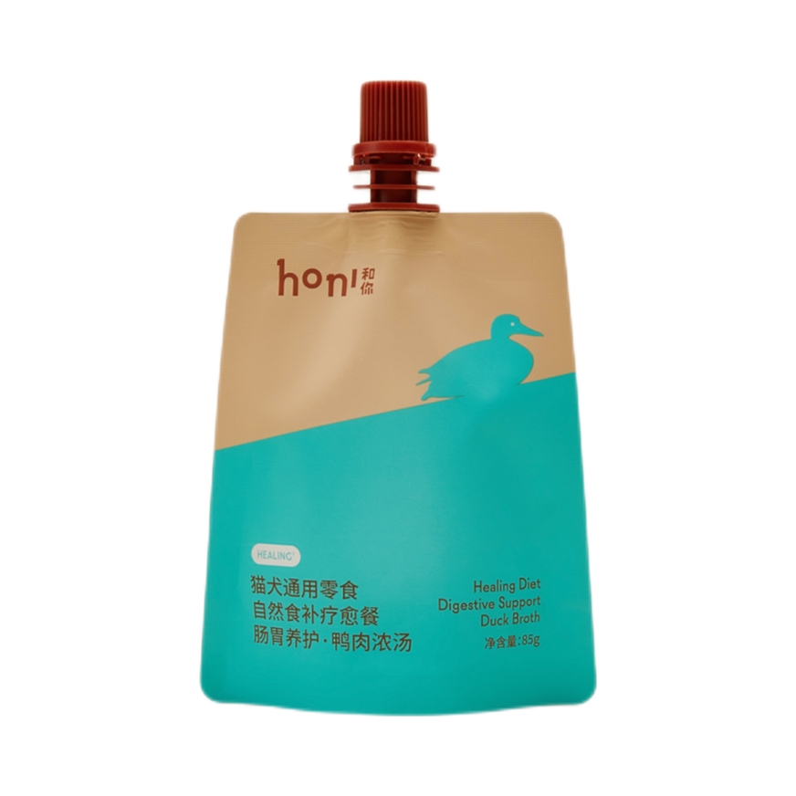 推荐商品：honi/和你 鸭肉浓汤自然食补疗愈餐猫狗通用零食湿粮包营养补水呵护肠胃