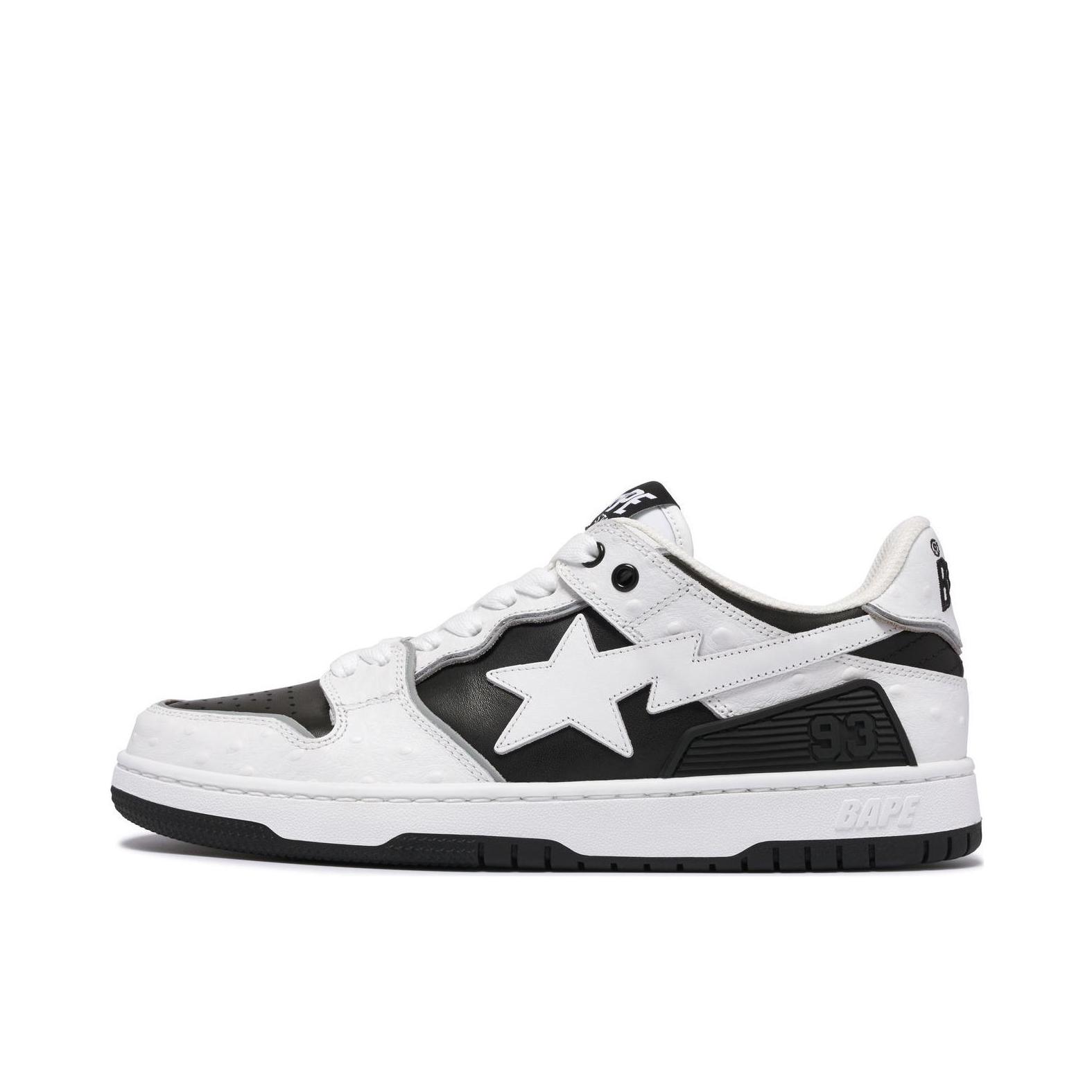 推荐商品：Bape SK8 STA 板鞋 舒适透气牛皮革时尚圆头拼接绒面防滑复古 白色/黑色