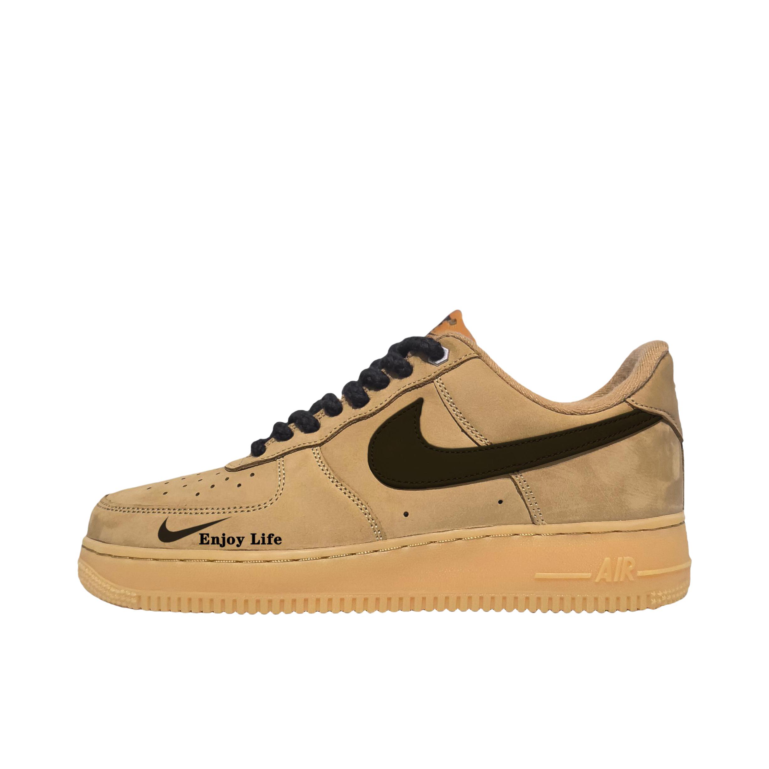 推荐商品：【定制球鞋】Nike Air Force 1 板鞋 舒适轻便防滑耐磨包裹性合成革防水复古简约 黑棕小麦