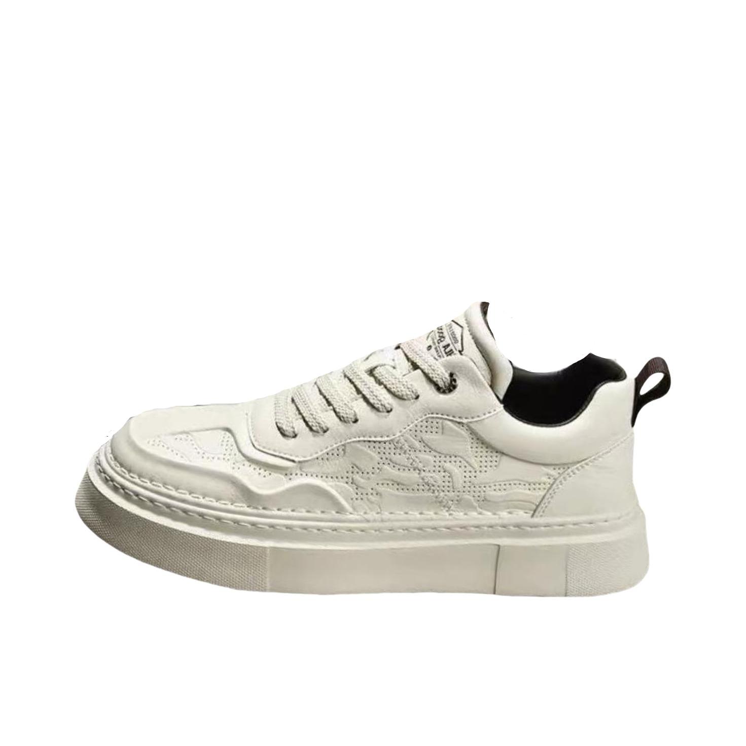 推荐商品：海澜之家 耐磨 休闲 日常 系带 增高 板鞋 HAABXM1DDE108 打孔款/米白色 