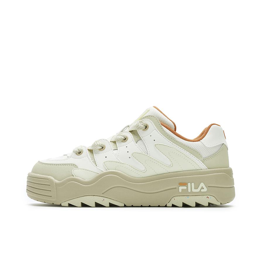 推荐商品：FILA/斐乐 Rosetta 系带 厚底增高 复古 运动休闲鞋 女款/奶油白色/油灰黄