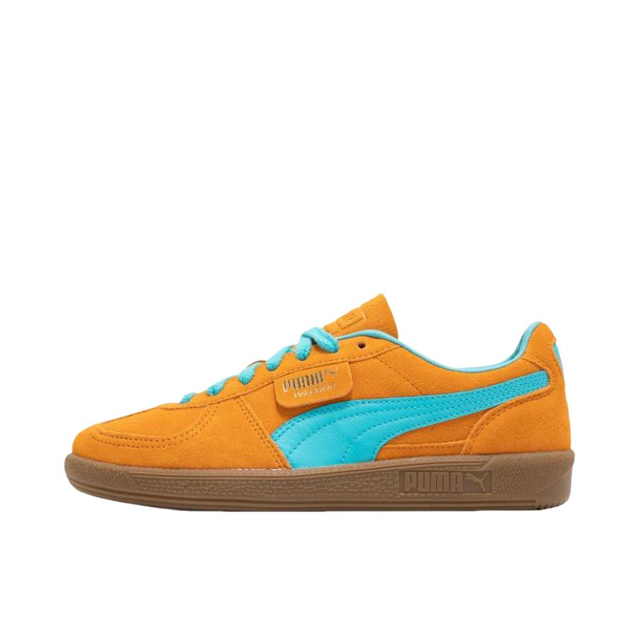 推荐商品：【朴彩英同款】 Puma/彪马 Palermo Og T头鞋 德训鞋 运动休闲鞋 时尚潮流拼接舒适百搭薄底复古 橘色/亮湖蓝/金色