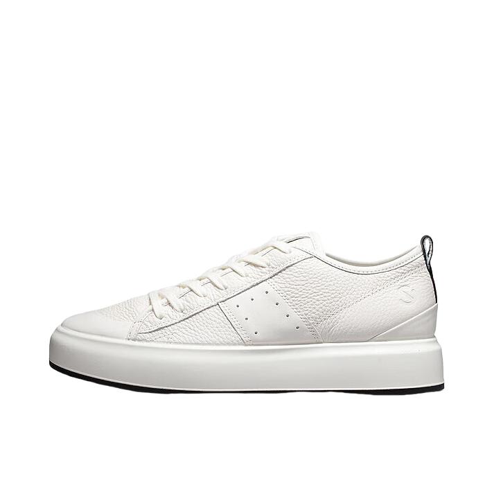 推荐商品：ECCO/爱步 STREET ACE 板鞋 休闲圆头简约系带增高牛皮革拼接轻便 白色