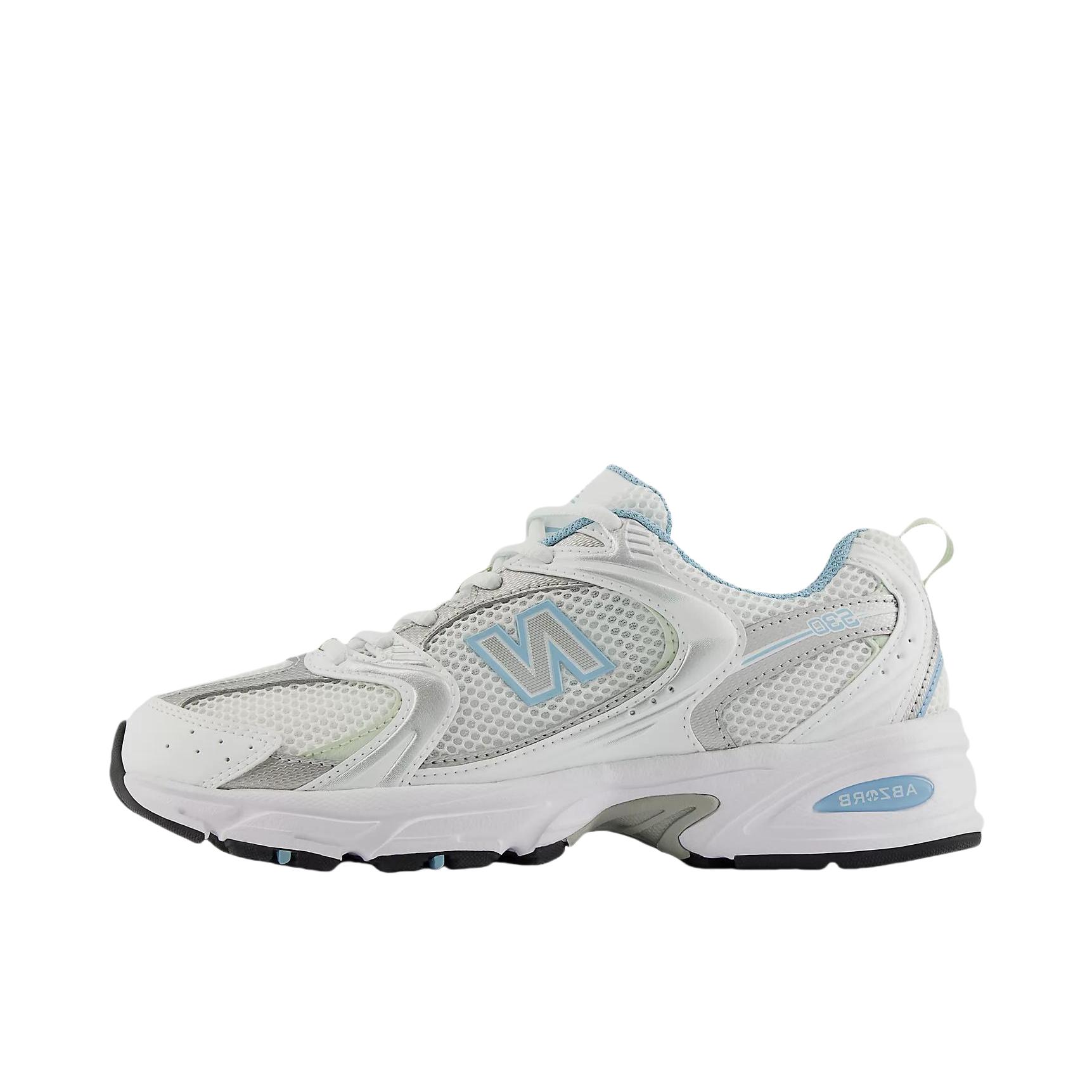 推荐商品：New Balance MR530 跑鞋 圆头经典拼接复古缓震防滑耐磨网面透气支撑 D宽/白色/浅蓝色